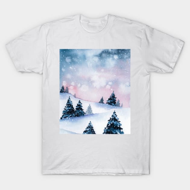 Winter landscape watercolor T-Shirt by GinaaArts